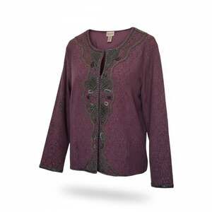 Chico's Purple Beaded Scoop Lace Fancy Evening Jacket Hook & Eye closure Size 2